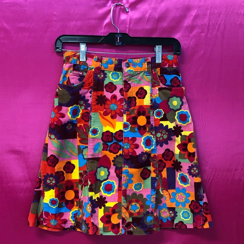 Colorful Floral Corduroy Skirt